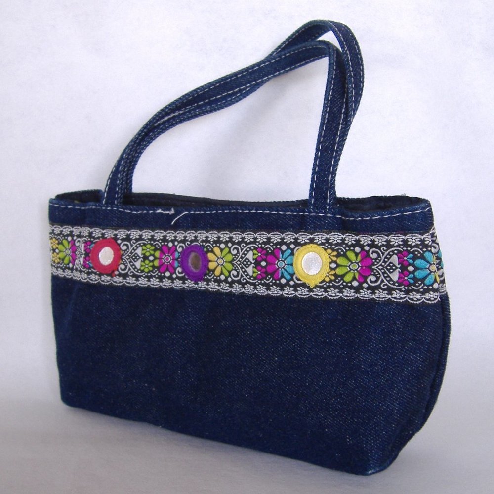 Blue Jeans Denim Purse Sky High Accessories Mirrors Fabric Handbag Tote Cute
